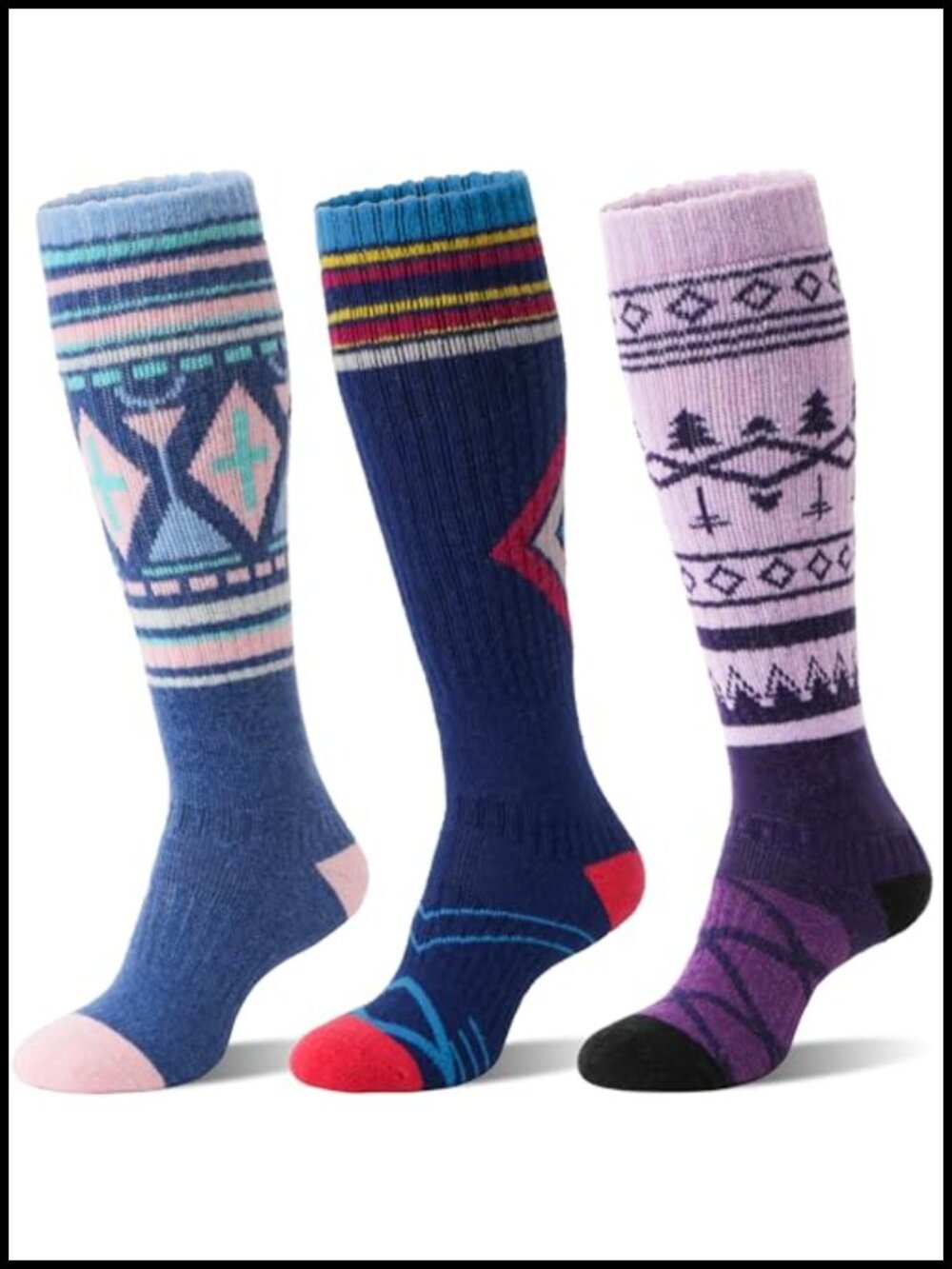 Merino Wool Ski Socks Thermal Knee High Compression 3 Pairs Unisex